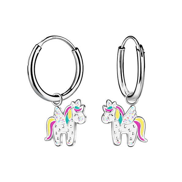 Wholesale Silver Unicorn Charm Hoop Earrings