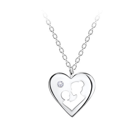 Wholesale Silver Mother and Baby Heart Necklace