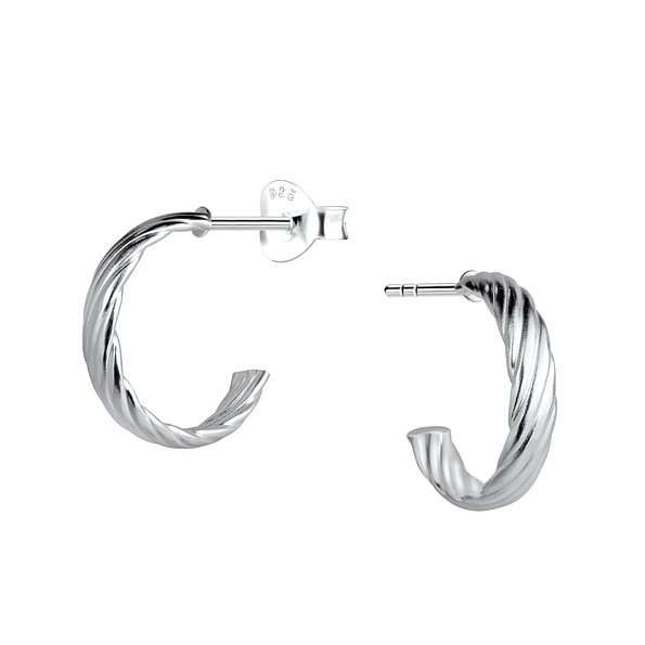 Wholesale Silver Twisted Half Hoop Stud Earrings