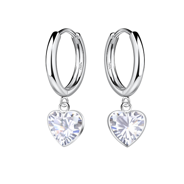 Wholesale 6mm Heart Cubic Zirconia Silver Huggie Earrings