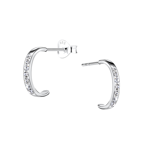 Wholesale Silver Crystal Half Hoop Stud Earrings