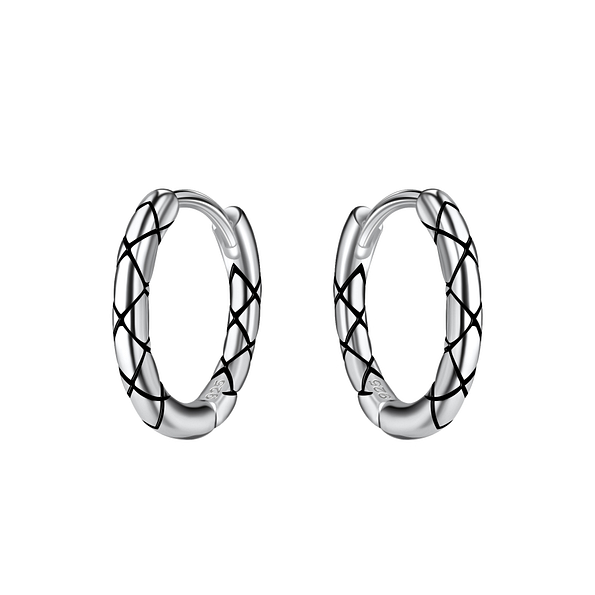 Wholesale 13mm Silver Patterned Huggie Earrings