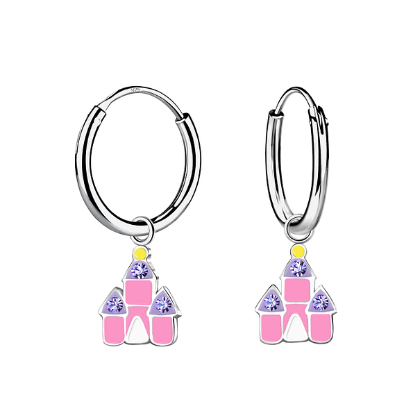 Wholesale Silver Castle Charm Hoop Earrings