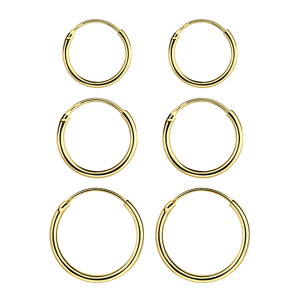 Wholesale 10mm, 12mm, and 14mm Silver Hoop Earrings Set