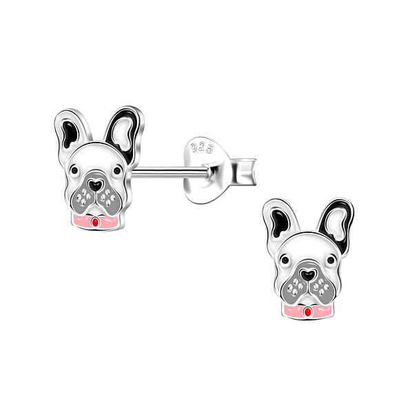 Wholesale Silver French Bulldog Stud Earrings