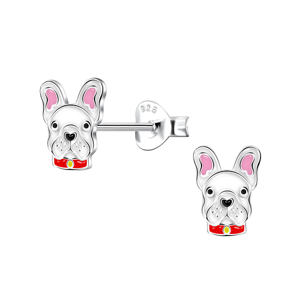 Wholesale Silver French Bulldog Stud Earrings