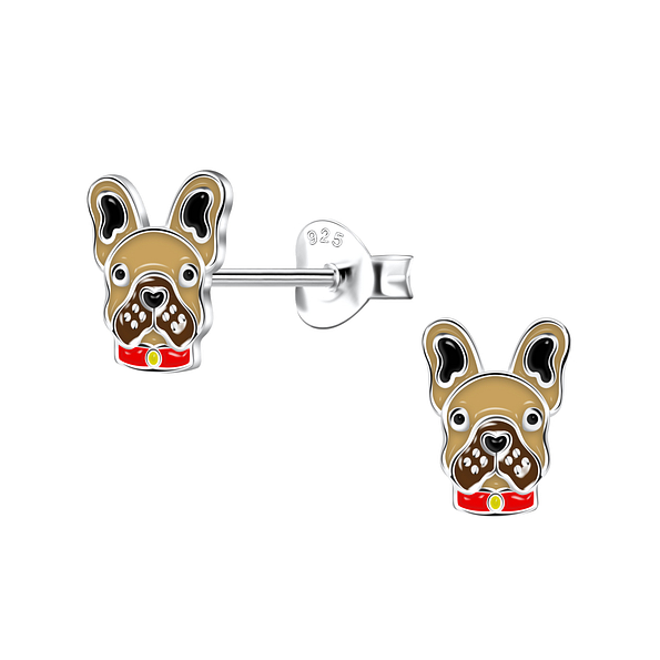 Wholesale Silver French Bulldog Stud Earrings