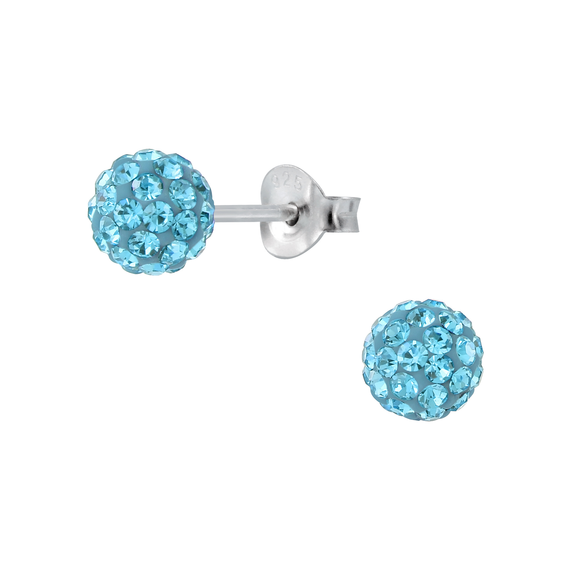 925 Silver Jewelry Silver 6mm Crystal Ball Stud Earrings 2224