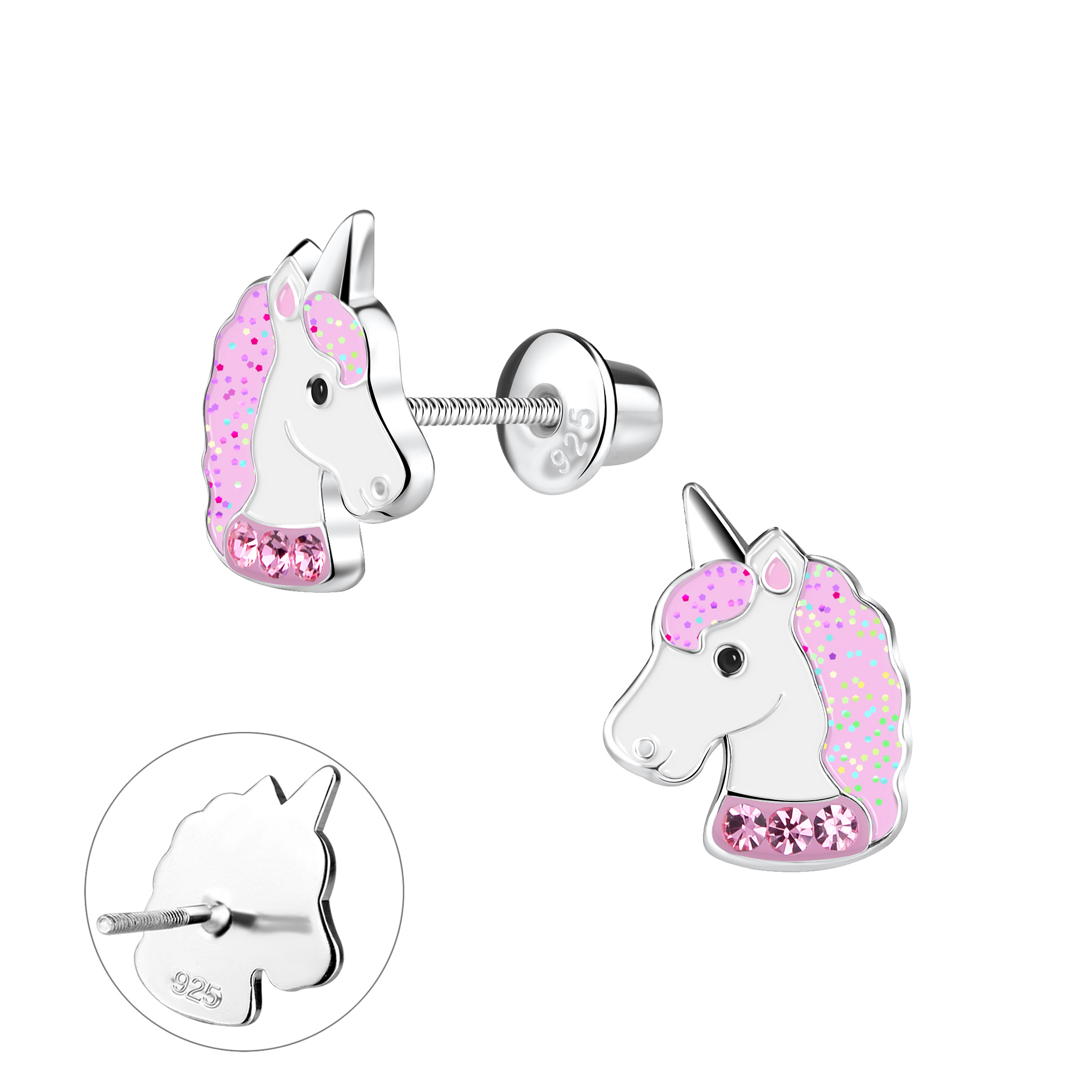 925 Sterling Silver Beautiful Pink & White Enamel Unicorn Jewelry Set for  Young Girls