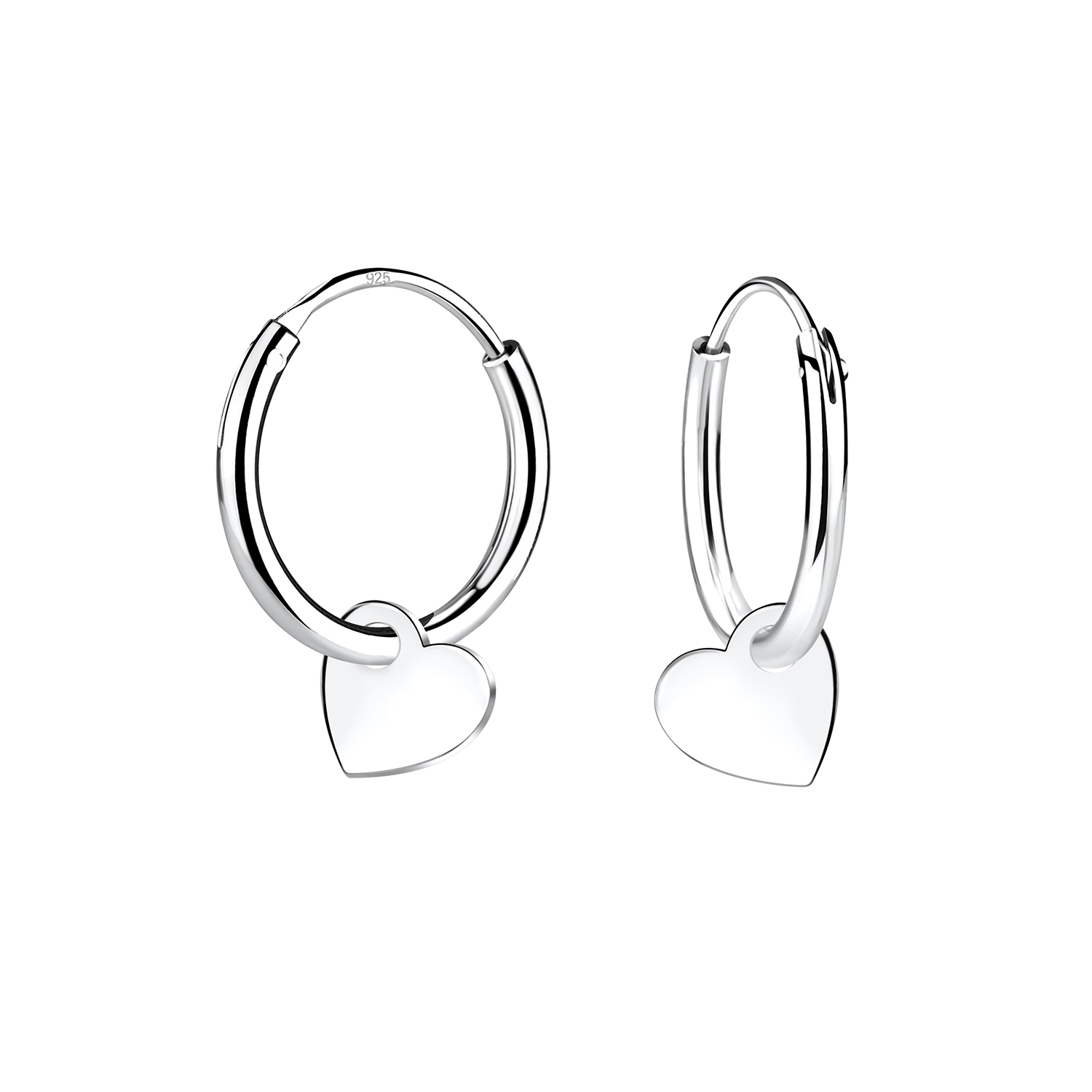 925 Silver Jewelry Silver Heart Hoop Earrings 11372