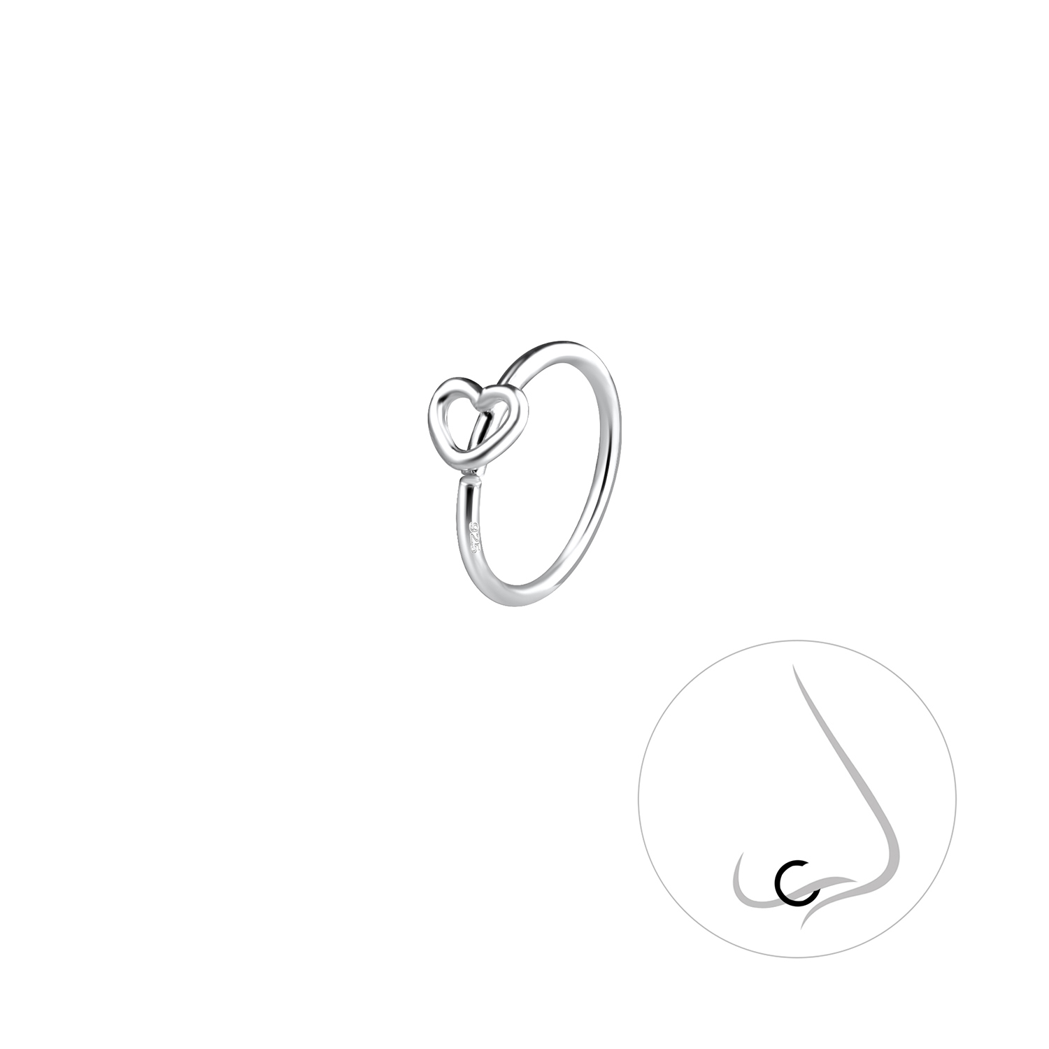 925 Silver Jewelry Silver Heart Nose Ring 11171