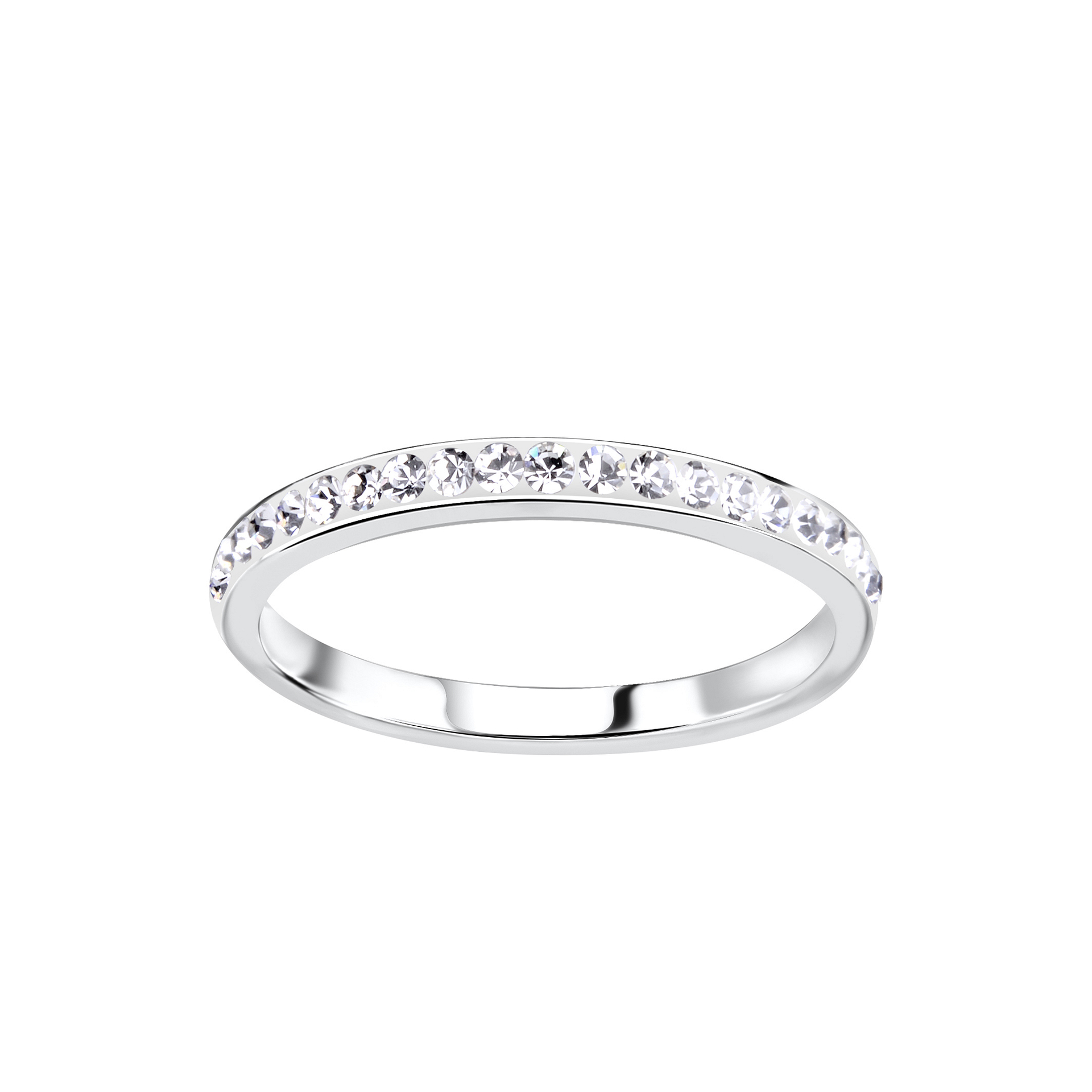 925 Silver Jewelry 2mm Band Silver Crystal Ring 11643