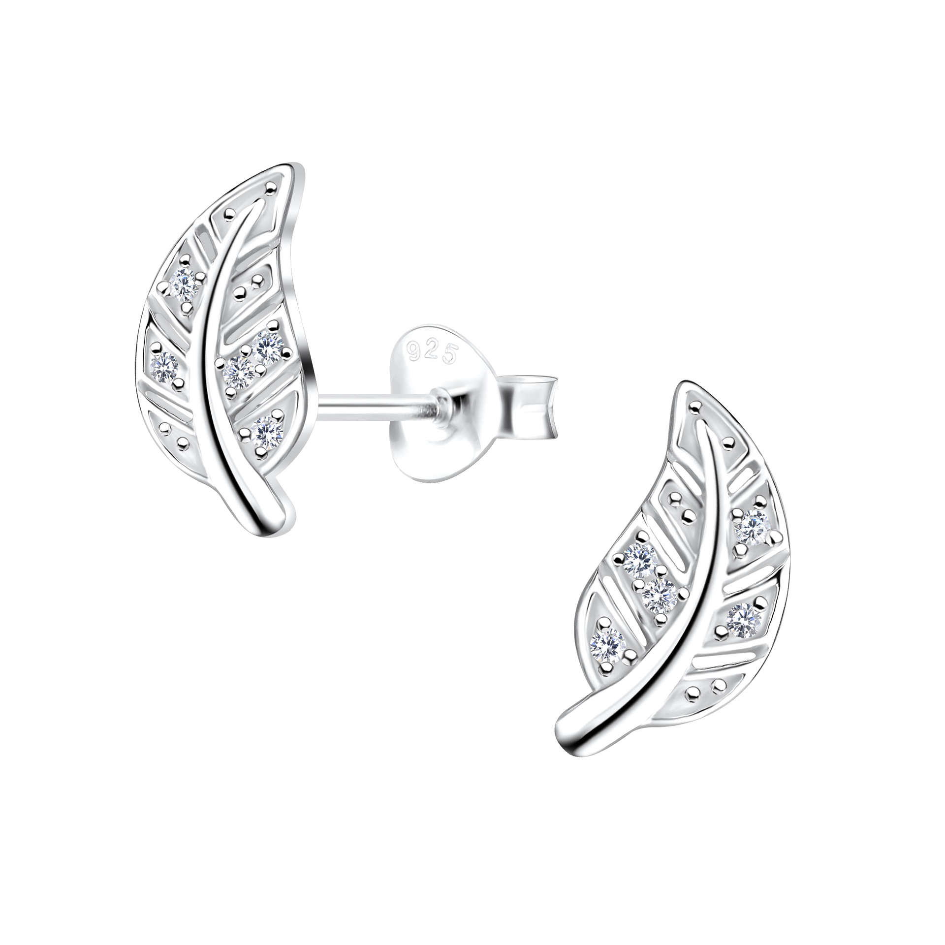 925 Silver Jewelry Silver Leaf Stud Earrings 17335