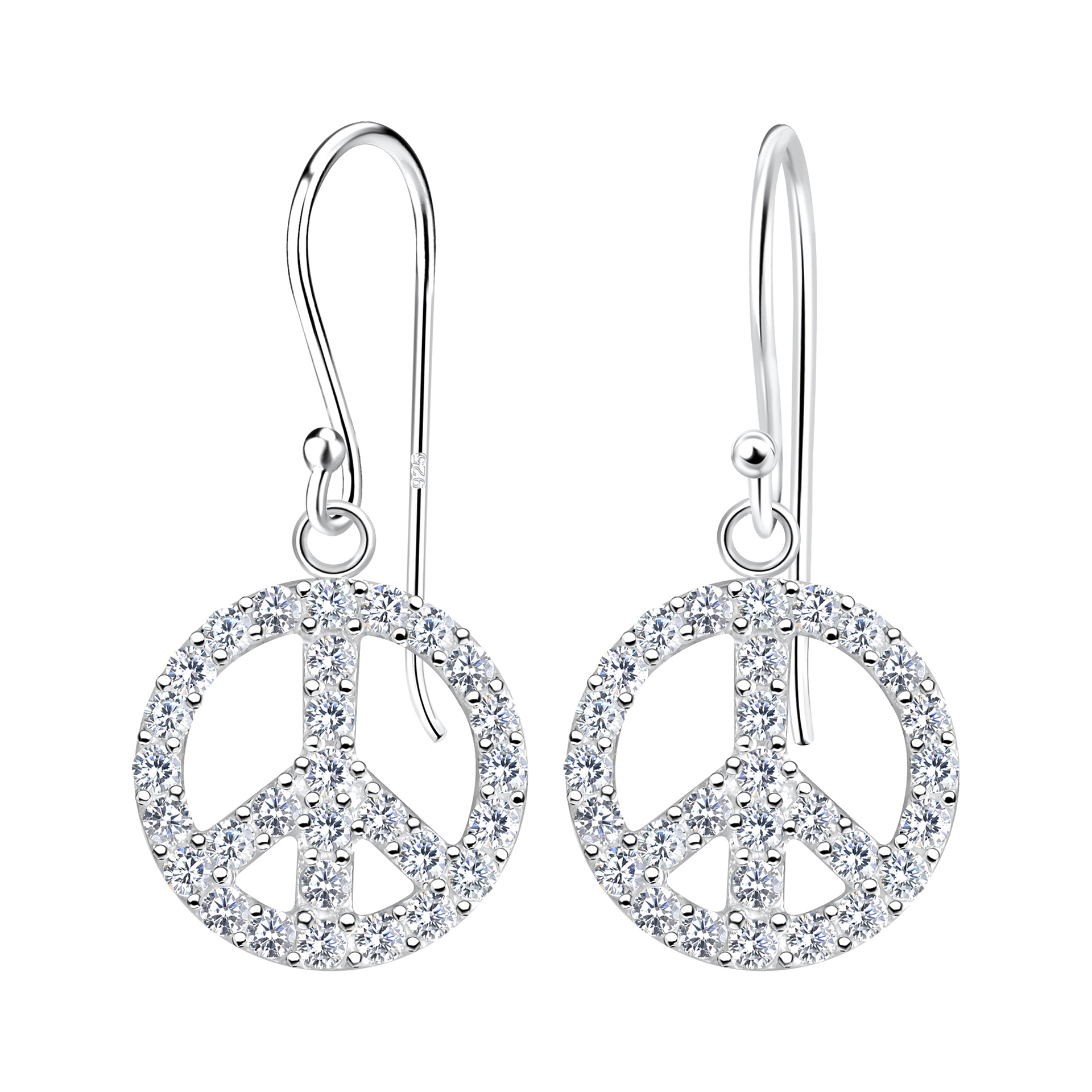 925 Silver Jewelry Silver Peace Sign Earrings 17364