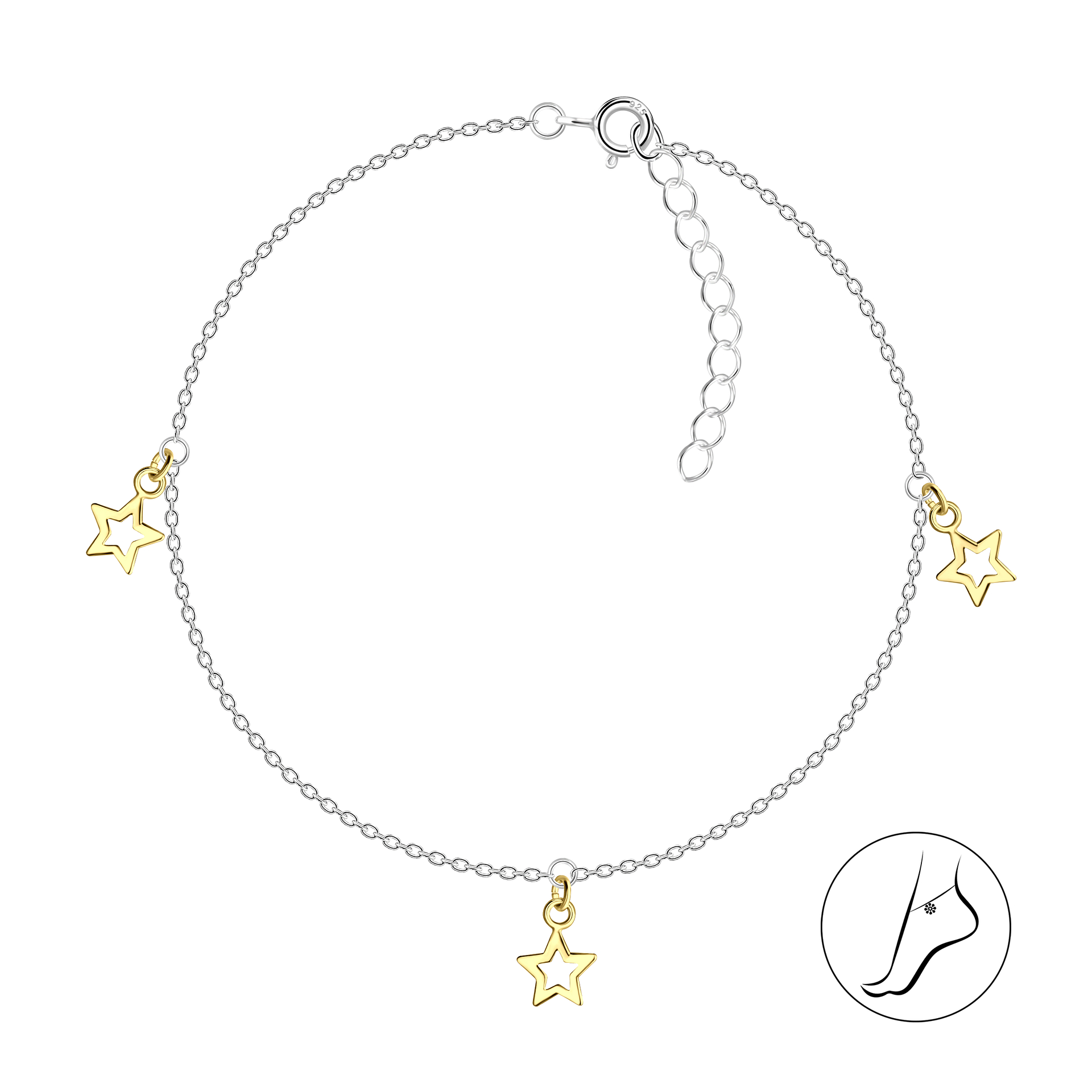 Sterling Silver Stars and Moons Anklet with Swarovski Crystal main image 0