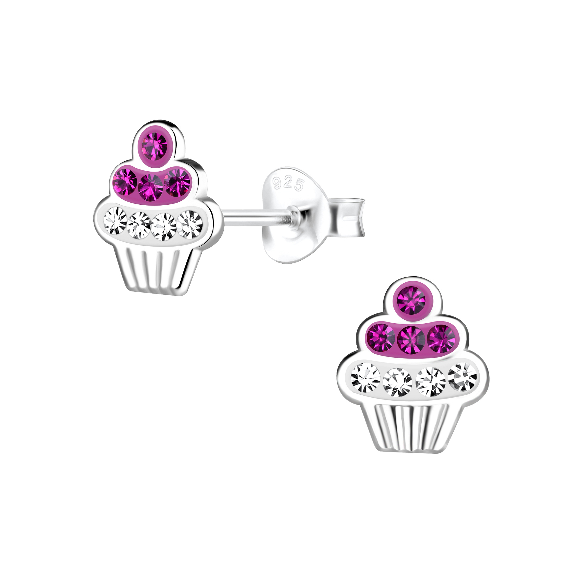 925 Sterling Silver deals Colorful Enamel CZ Cupcake Screw Back Earrings