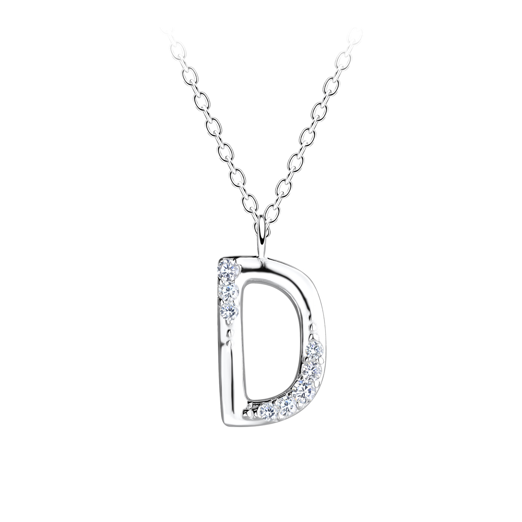 Sterling Silver Letters Single Micro Pave Diamond Bracelet (Silver Diamond M Initial Bracelet 7+1)