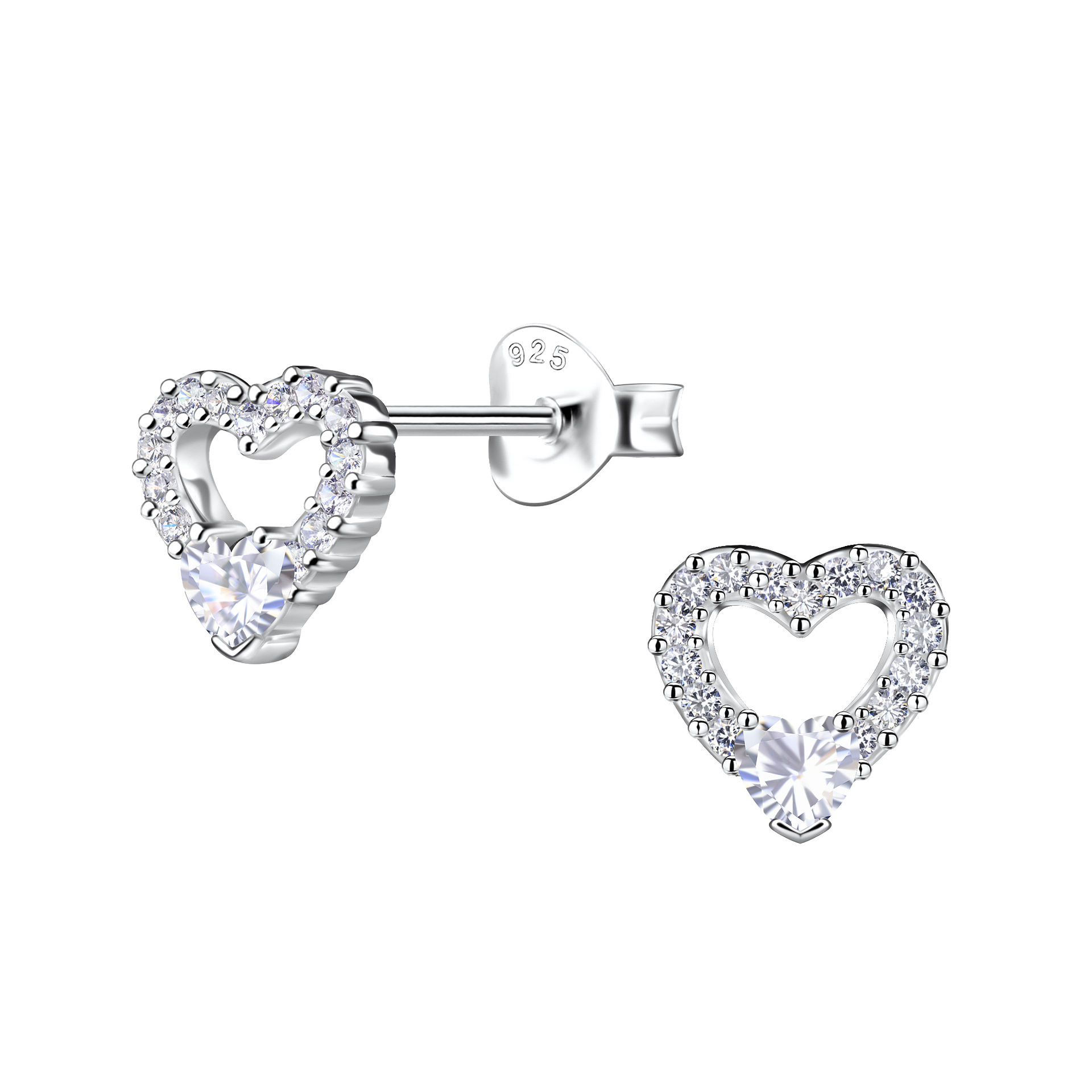 Ashmo Silver Heart Stud Earrings – Clear & Purple Crystal Rhinestone For Women