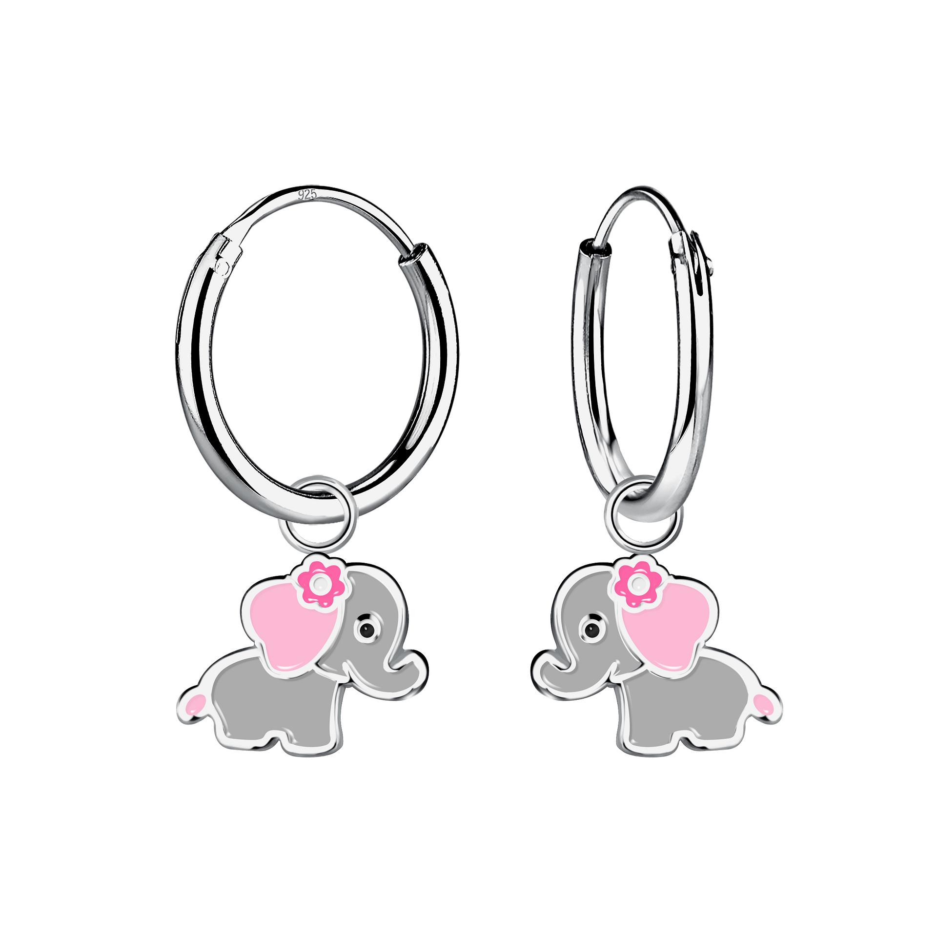 Wholesale Silver Elephant Charm Hoop Earrings