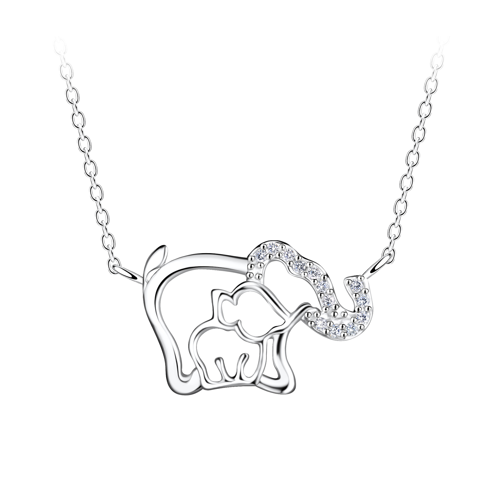 925 Silver Jewelry | Silver Mom And Baby Elephant Necklace - 21141