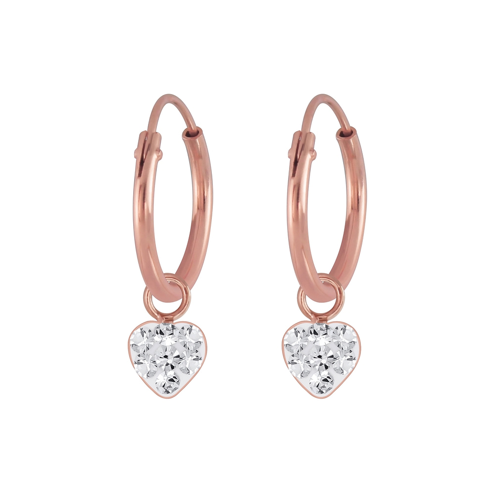 Wholesale Silver Crystal Heart Charm Hoop Earrings
