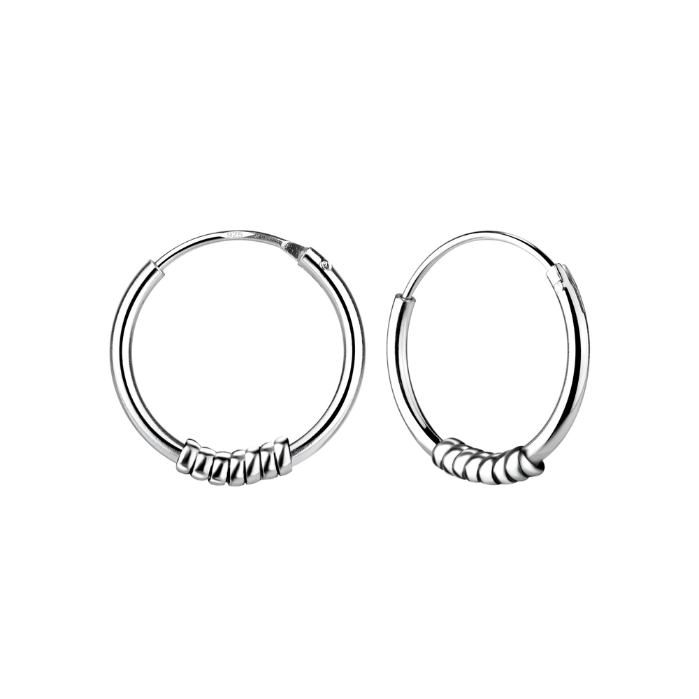 925 Silver Jewelry | 14mm Silver Bali Hoops - 8699