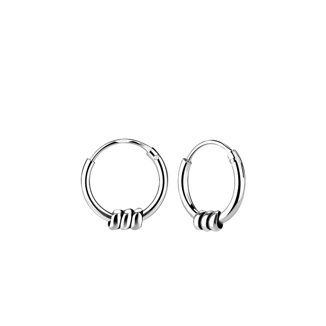 New !! Bali Ringed  Hoop Earrings 10  mm  ! 925 Pair Of Sterling Silver