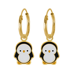 Wholesale Silver Penguin Charm Hoop Earrings