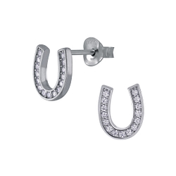 Wholesale Silver Horseshoe Cubic Zirconia Stud Earrings
