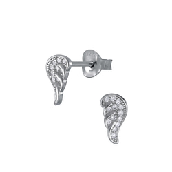 Wholesale Silver Angel Wing Cubic Zirconia Stud Earrings