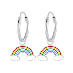 Wholesale Silver Rainbow Charm Hoop Earrings