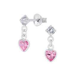 Wholesale Silver Heart Cubic Zirconia Drop Stud Earrings