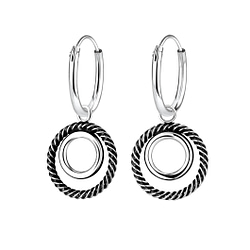 Wholesale Silver Twisted Circle Charm Hoop Earrings