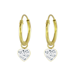 Wholesale Silver Crystal Heart Charm Hoop Earrings