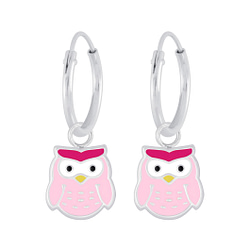 Wholesale Silver Owl Charm Hoop Earrings