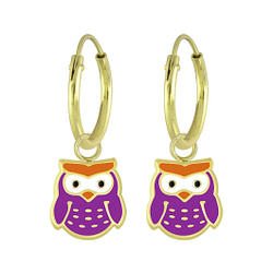 Wholesale Silver Owl Charm Hoop Earrings