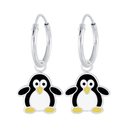 Wholesale Silver Penguin Charm Hoop Earrings