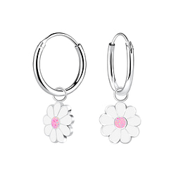 Wholesale Silver Daisy Flower Charm Hoop Earrings