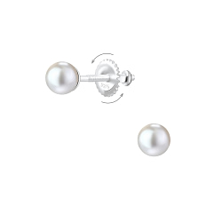 Wholesale 4mm Pearl Silver Screw Back Earrings