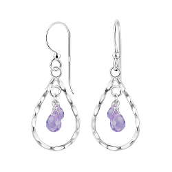Wholesale Silver Tear Drop Earrings with Precious Stone