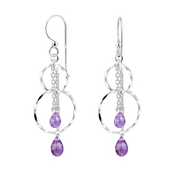 Wholesale Silver Circle Earrings with Precious Stone