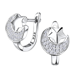 Wholesale Silver Moon and Star Huggie Earrings
