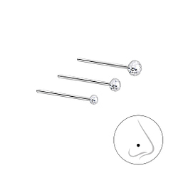Wholesale 1.5mm 2mm and 2.5mm Crystal Silver Nose Stud Set - 3 Pack