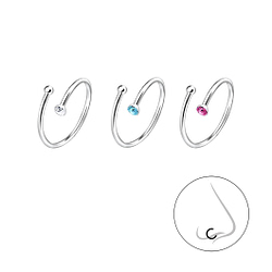 Wholesale 10mm Crystal Silver Nose Ring Set - 3 Pack