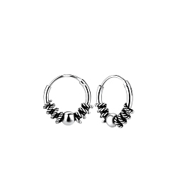 New !! Bali Ringed  Hoop Earrings 10  mm  ! 925 Pair Of Sterling Silver