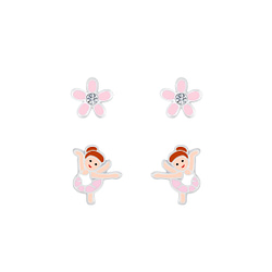 Wholesale Silver Ballerina and Flower Stud Earrings Set
