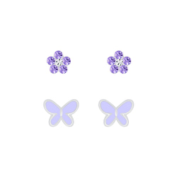 Wholesale Silver Butterfly and Flower Stud Earrings Set