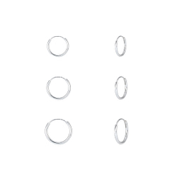 Wholesale 8mm 10mm and 12mm Silver Hoop Earrings Set