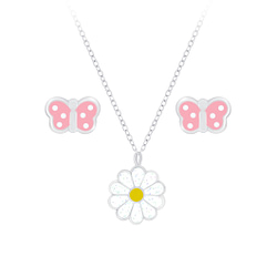 Wholesale Silver Butterfly Necklace and Daisy Stud Earrings Set