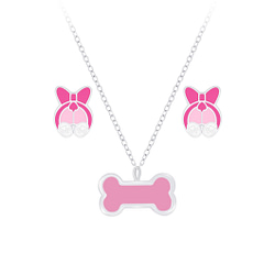 Wholesale Silver Dog Necklace and Stud Earrings Set